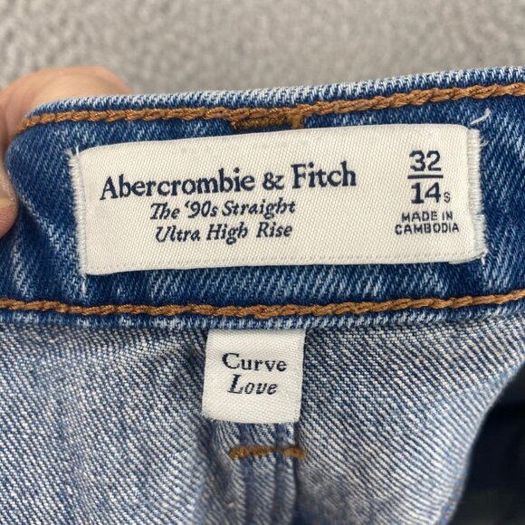 Abercrombie & Fitch Jeans Womens 32 14 Blue 90s Straight Curve Love Frayed Hem - Picture 5 of 12